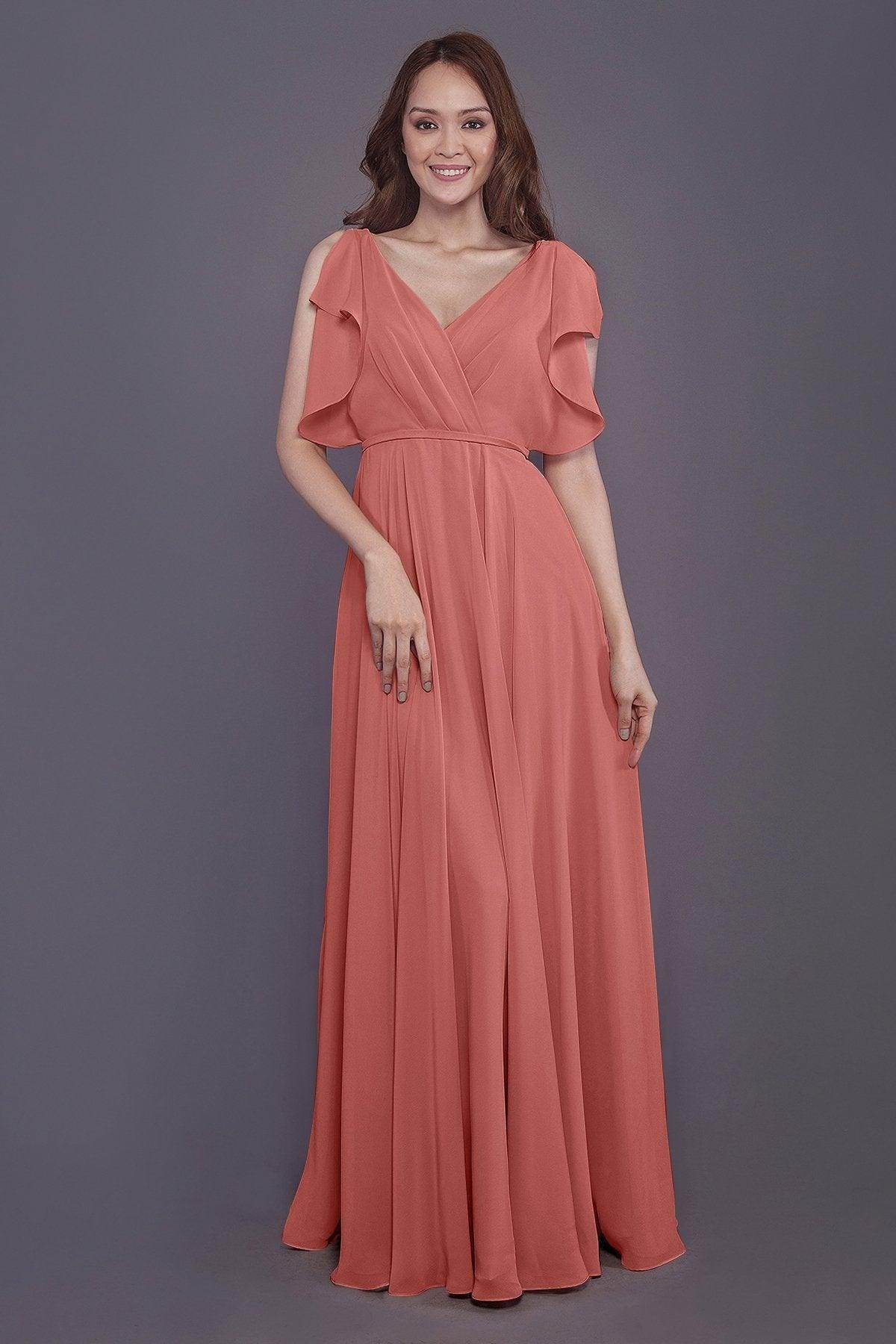 Sheath-Column Floor Length Chiffon Bridesmaid Dress PR3568 - COCOMELODY